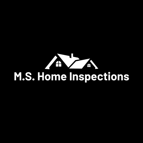 Logo with house roof icon and text 'M.S. Home Inspections' on black background.